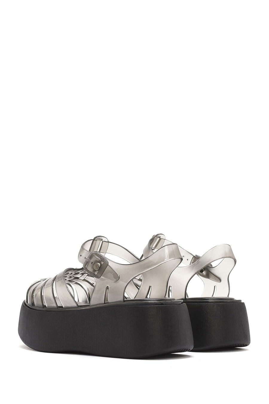Women's Black Ankle Buckle Thick Soled Jelly Sandals