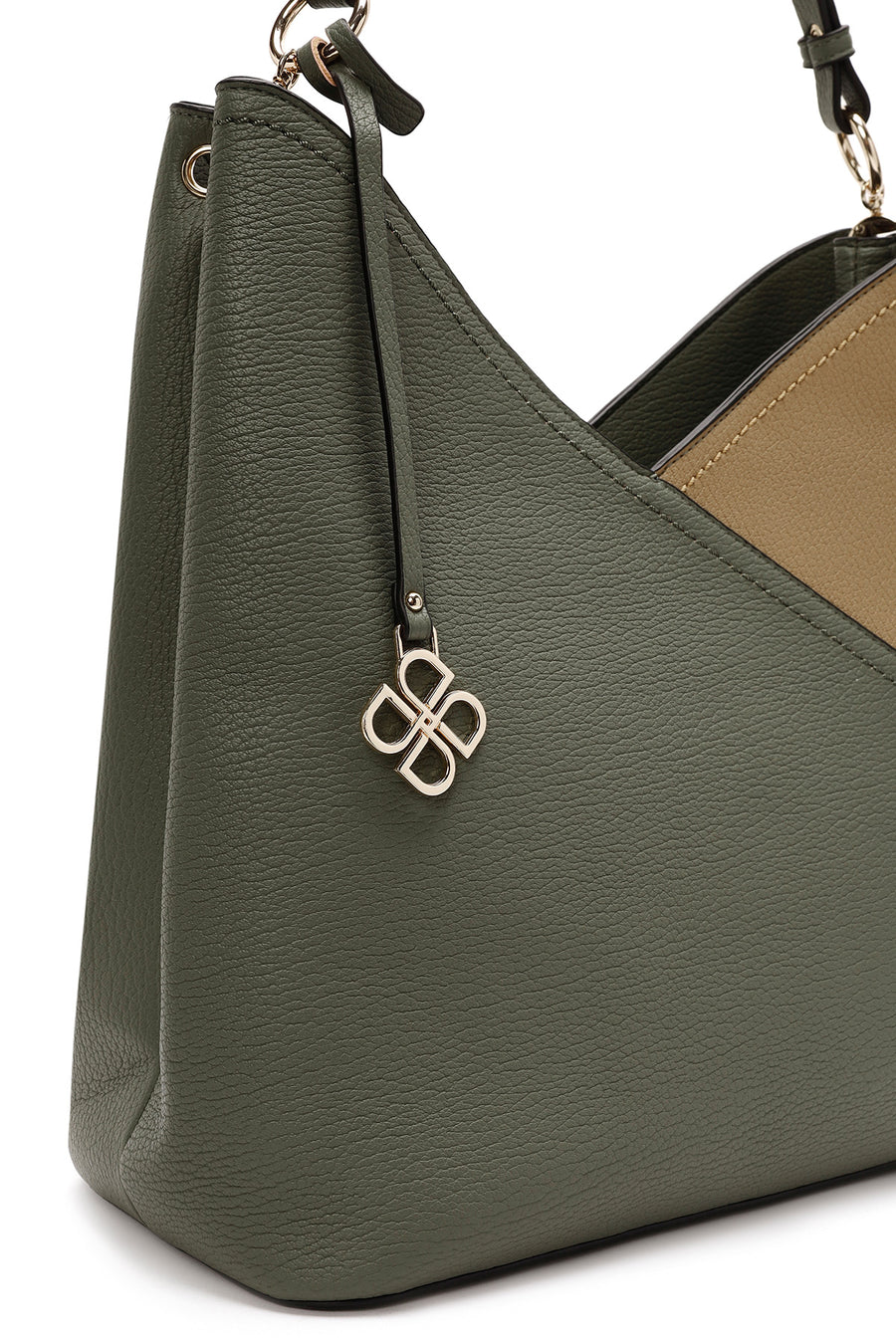 Woman Green Shoulder Bag with Short and Long Straps