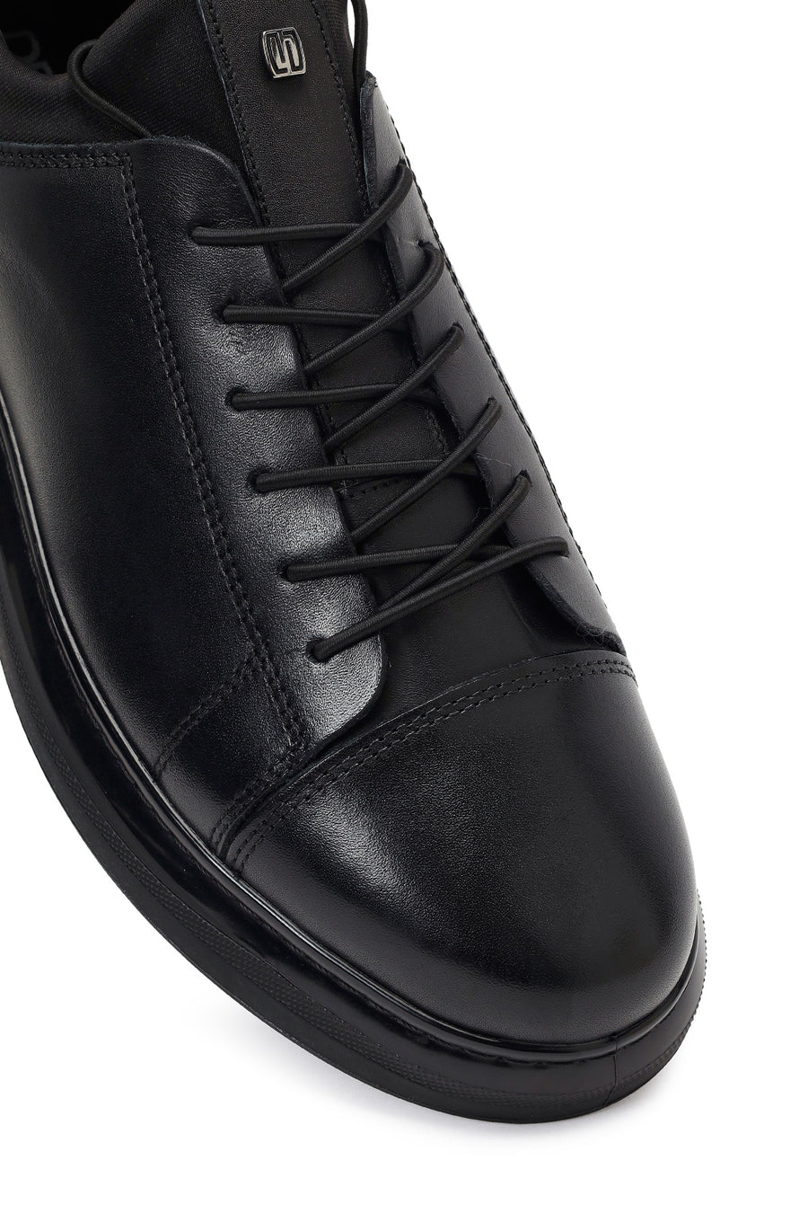 Erkek Siyah Bağcıklı Deri Sneaker