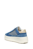 Geox Women Blue D Spherica Ecub - 2 B - Em.Te + Water Laced Patterned Thick Soled Leather Sneaker | Derimod