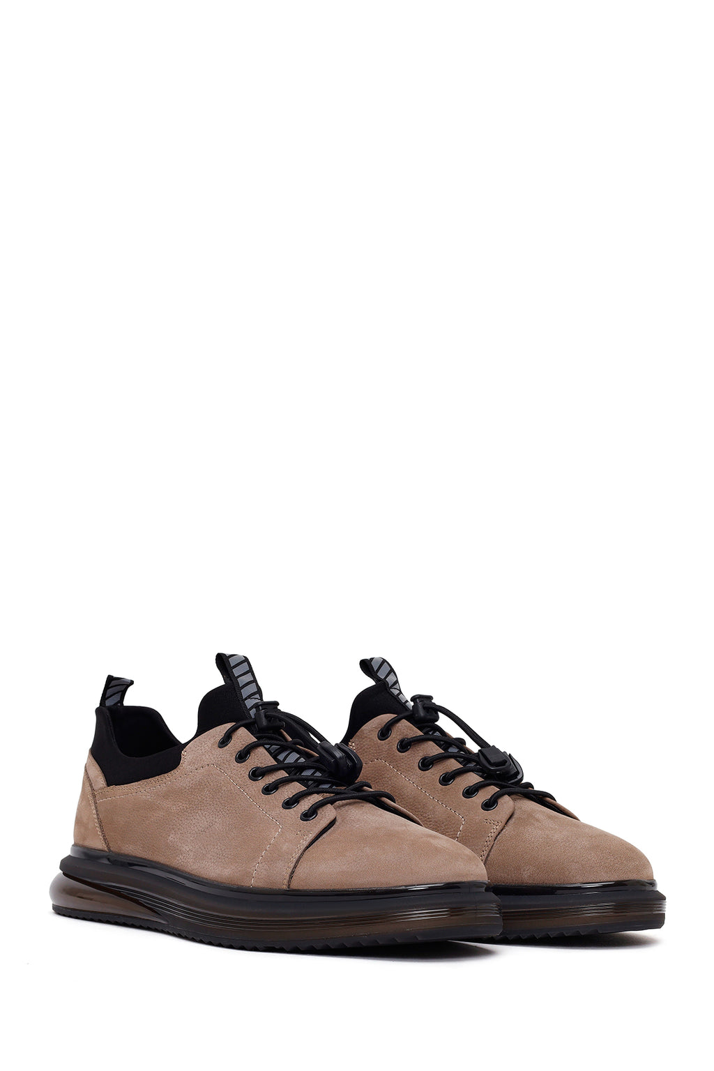 Erkek Vizon Bağcıklı Süet Deri Casual Sneaker