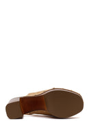Woman Beige Ankle-Buckle Platform High Chunky High-Heel Suede Sandal | Derimod