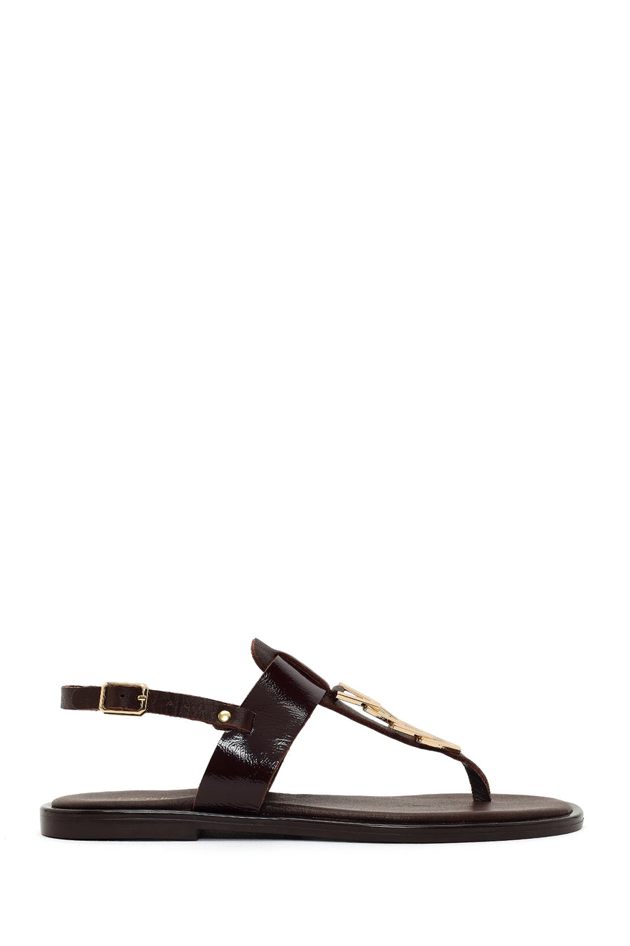Women's Brown Buckle Thong Leather Sandals 26SFD204416 | Derimod