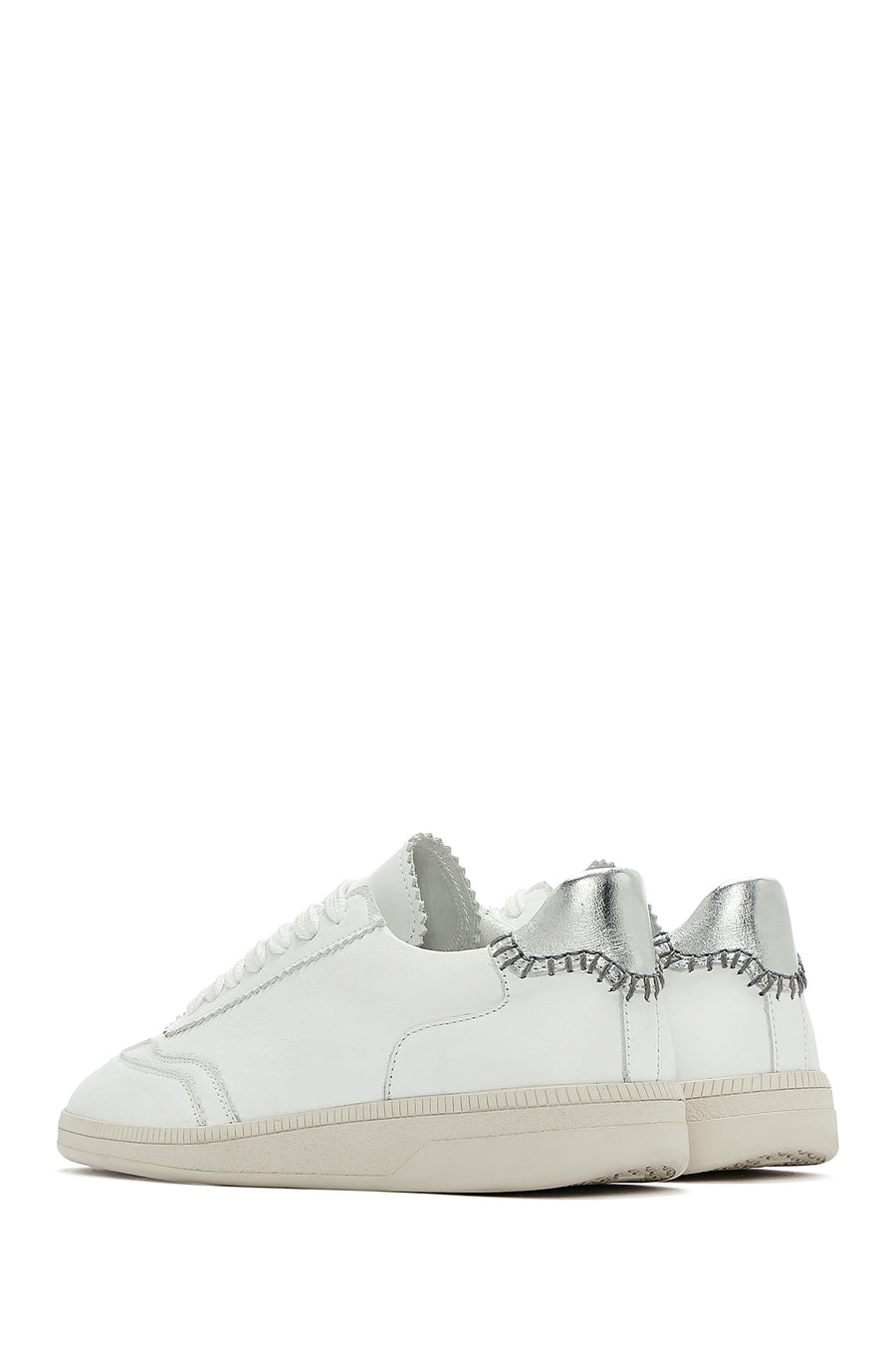 Kadın Beyaz Bağcıklı Deri Sneaker