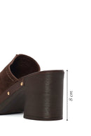 Women's Brown Thick Heeled Suede Leather Slippers | Derimod