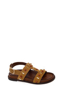 Woman Tan Embellished Suede Sandal | Derimod