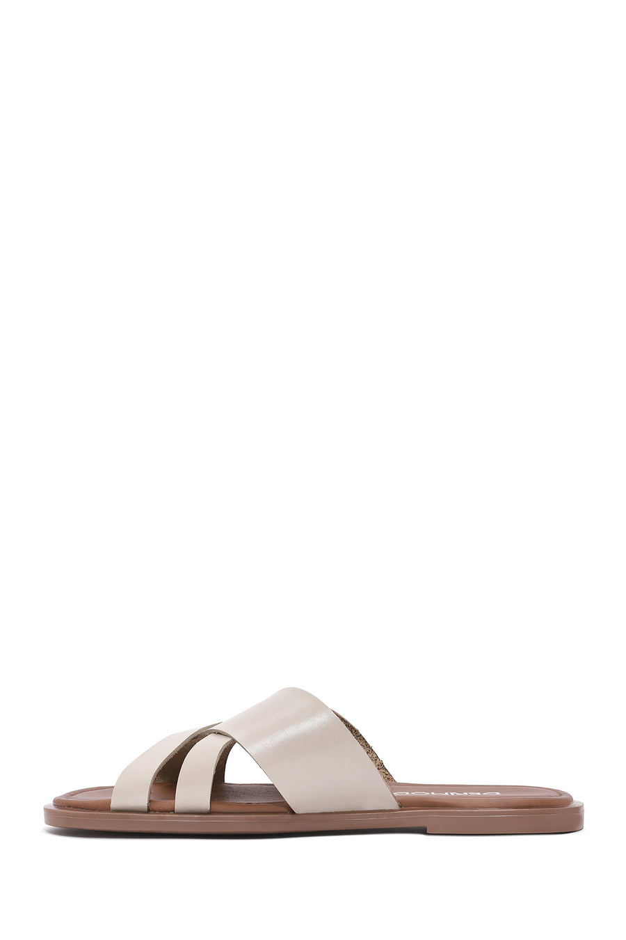 Women's Cream Leather Slippers