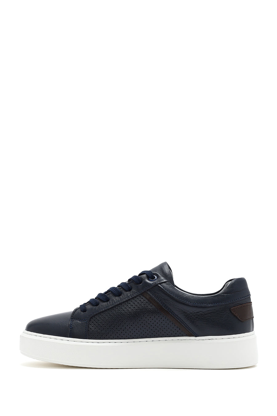 Erkek Lacivert Bağcıklı Deri Sneaker