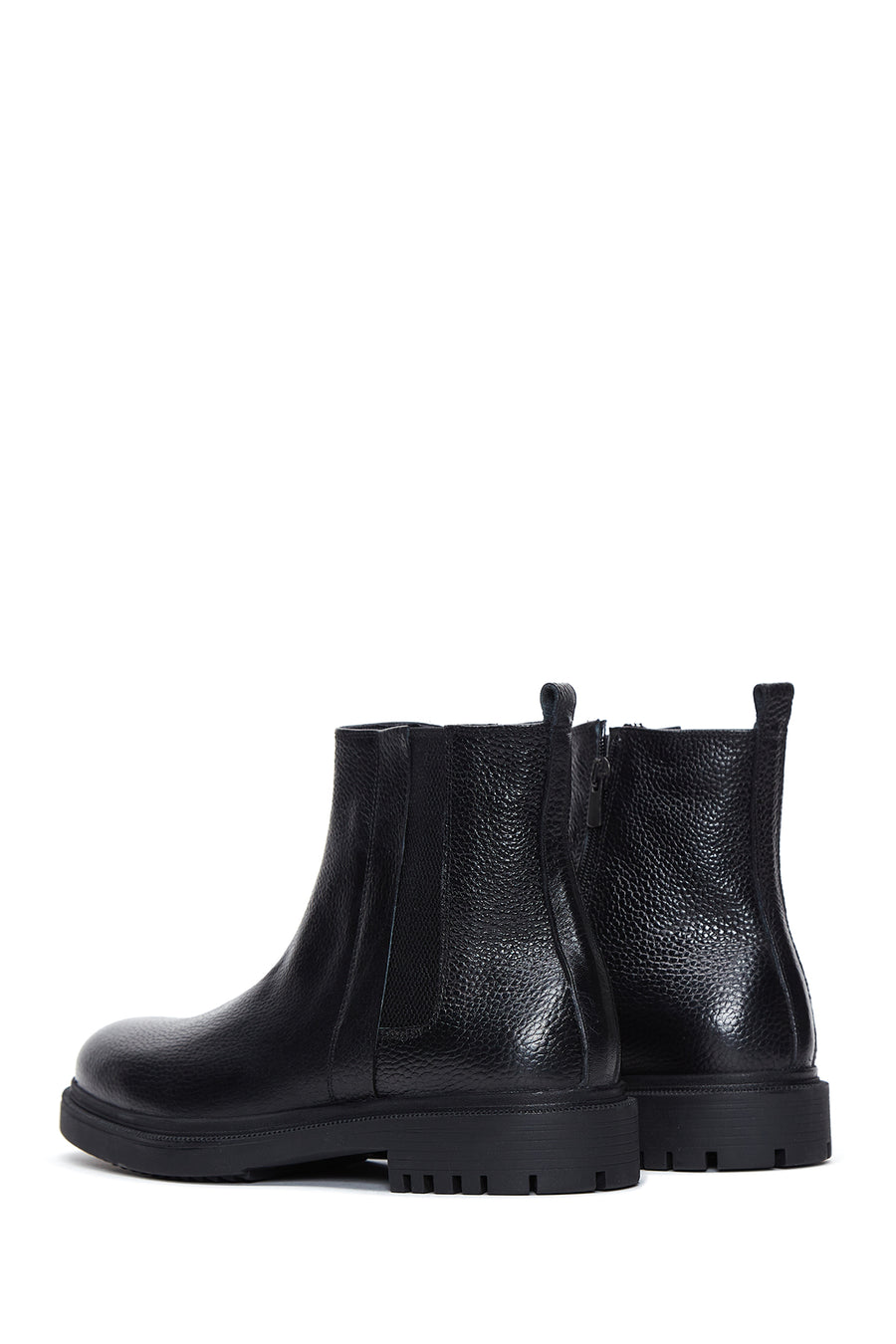 Men's Black Zippered Leather Casual Boots