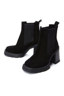 Women's Black Suede Leather Heeled Chelsea Boots | Derimod