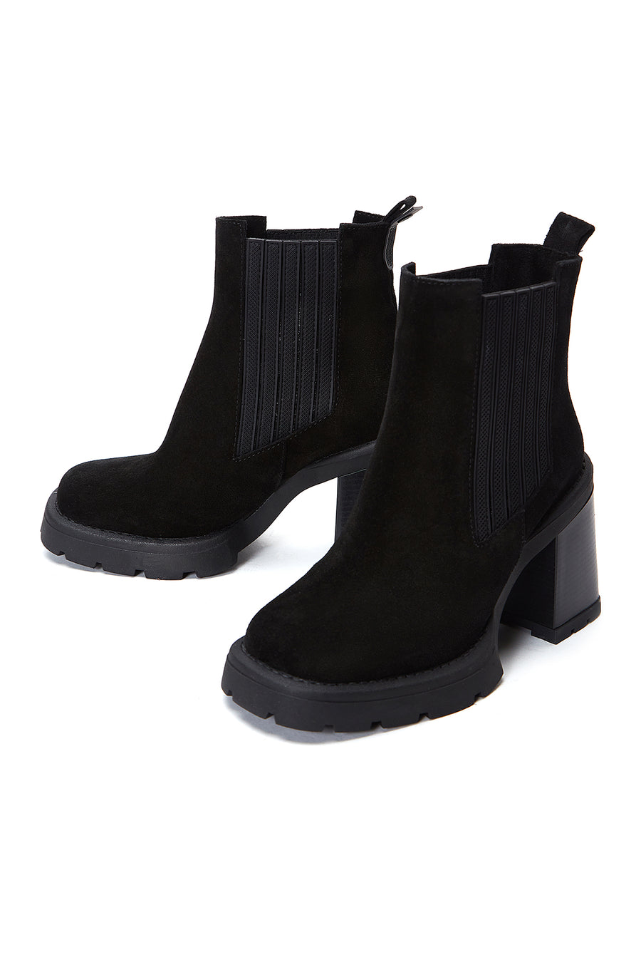 Women's Black Suede Leather Heeled Chelsea Boots