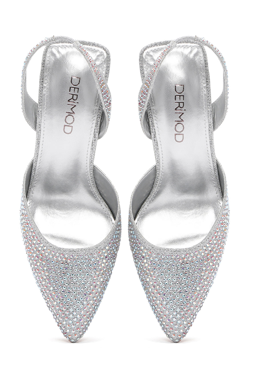 Women's Grey Stoned Open Back Thin Heeled Shoes