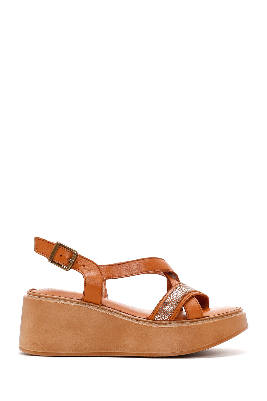 Kadın Taba Deri Kalın Taban Comfort Sandalet 23SFD341518 | Derimod