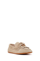 Women's Beige Tassel Suede Leather Loafer | Derimod