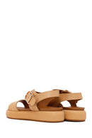 Woman Beige Buckled Thick-Soled Leather Sandal | Derimod