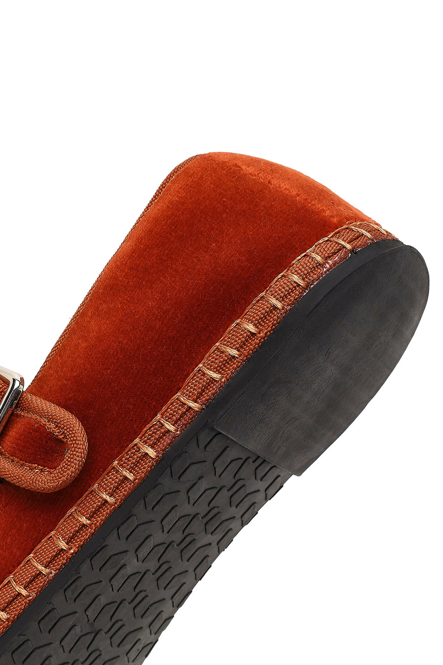 Women's Orange Buckled Fabric Ballet Flat