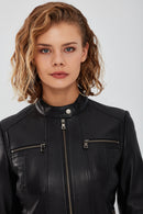 Marlyn Women's Black Short Leather Jacket | Derimod