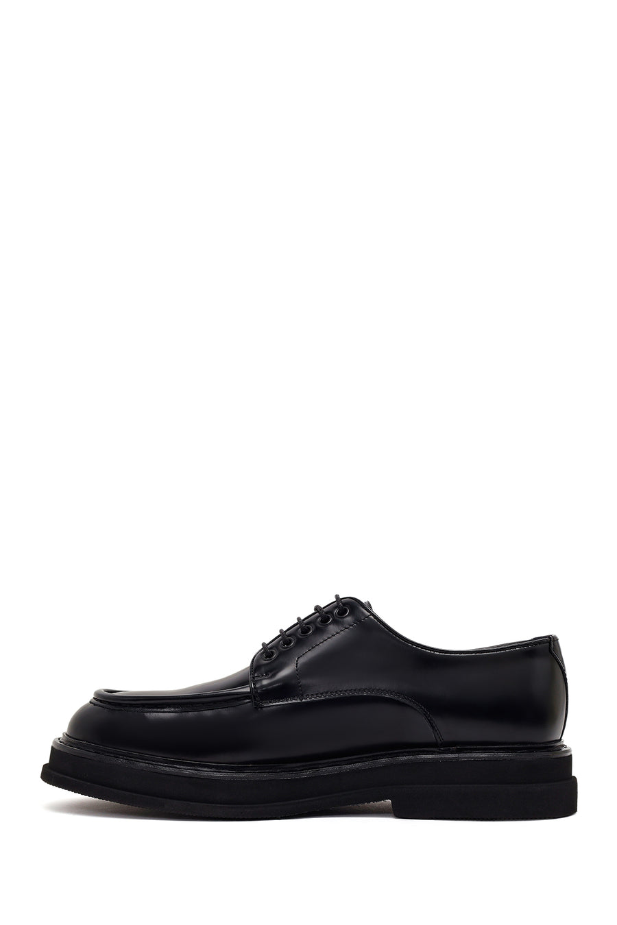 Male Black Lace-Up Thick-Soled Leather Casual Shoes
