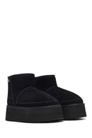 Women's Black Thick-Soled Suede Leather Teddy Boot | Derimod