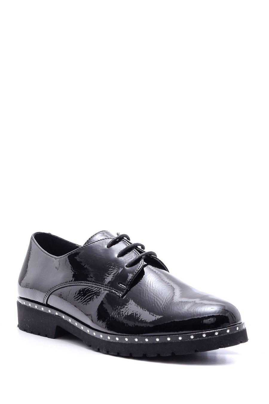 Women's Patent Leather Stone Detailed Shoes