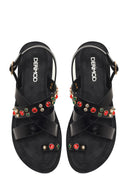 Woman Black Back-Buckled Rhinestone Sandals | Derimod