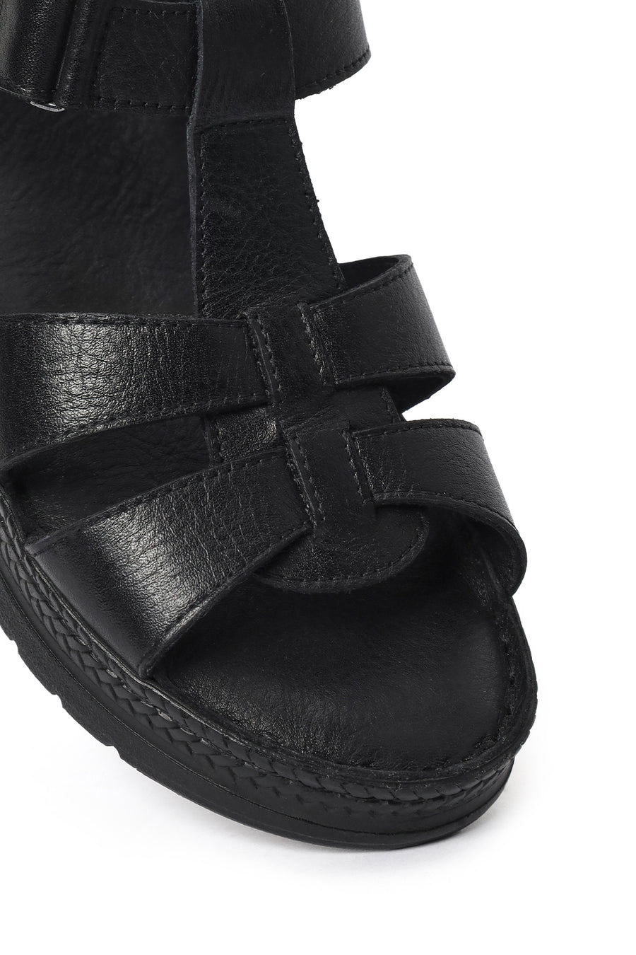 Kadın Siyah Kalın Tabanlı Deri Comfort Sandalet