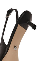 Women's Black Slingback Low Thin Heel Leather Shoes | Derimod