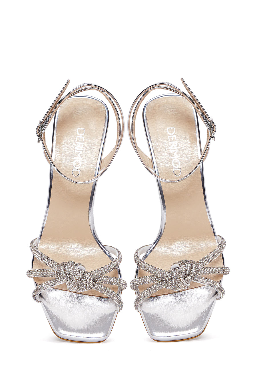 Women's Silver Ankle Buckle Stoned Thin Heel Sandals