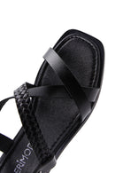 Women's Black Leather Bodrum Sandals | Derimod