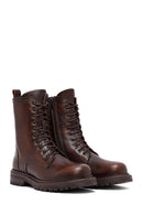 Woman Brown Zippered Leather Postal Boots | Derimod