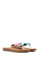 Women's White Flip Flops with Stones | Derimod