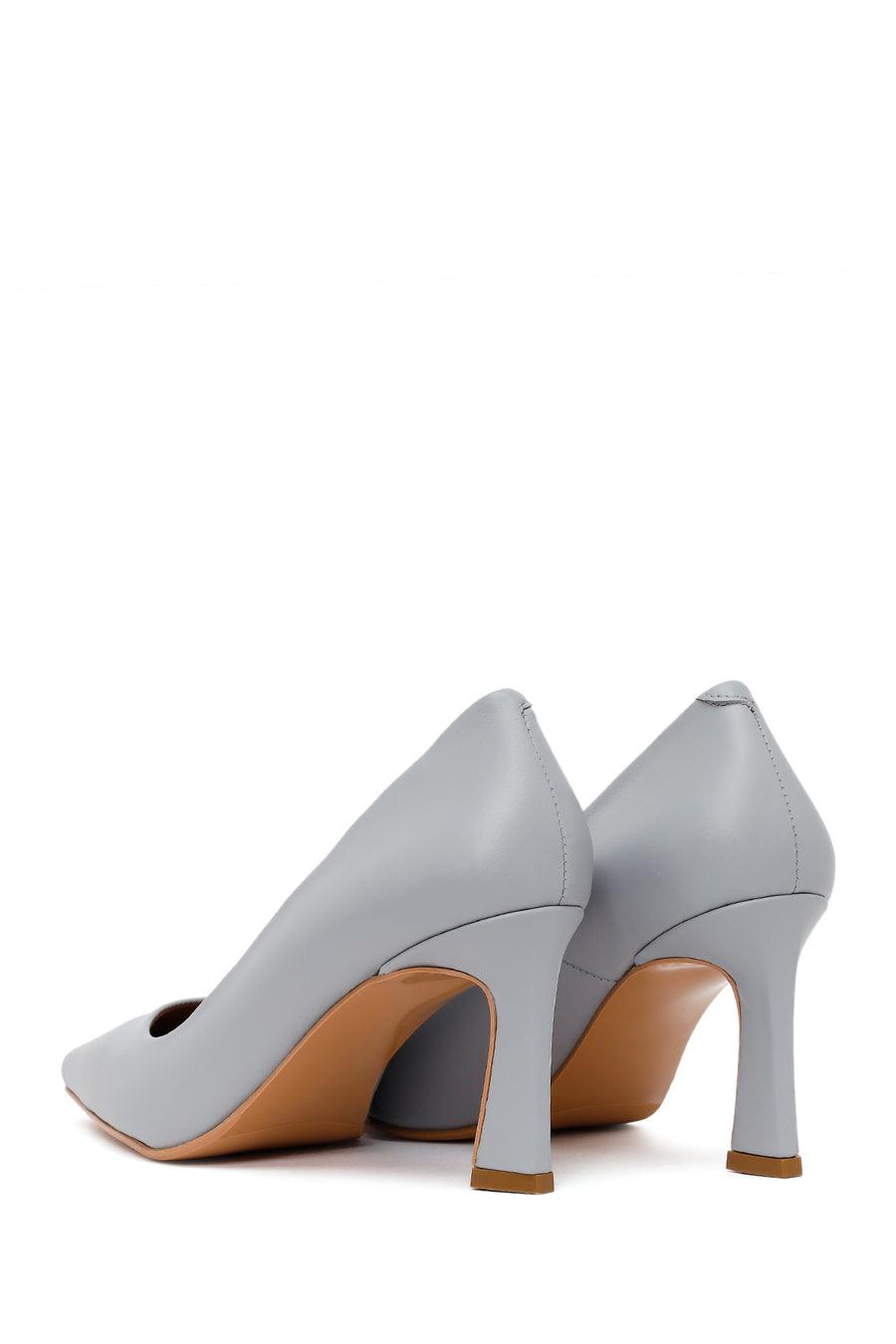 Kadın Açık Mavi Kalın Topuklu Deri Stiletto