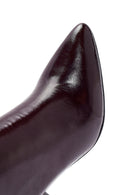 Derimod Gritti Woman Burgundy Zip Closure Thick-Heeled Patent Leather Leather Boots | Derimod