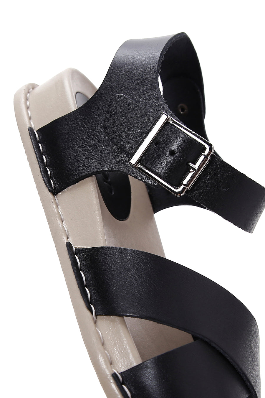 Women's Black Leather Comfort Sandals