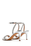 Women's Silver Ankle Buckle Stoned Thin Heel Sandals | Derimod