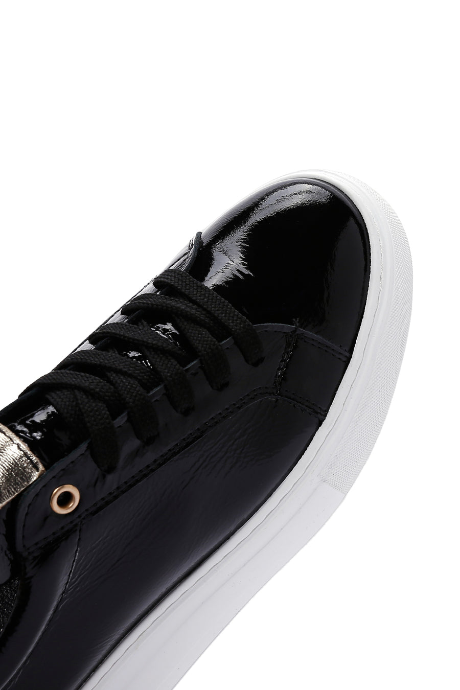Kadın Siyah Kalın Tabanlı Rugan Deri Sneaker