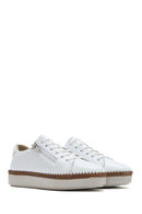 Woman White Lace-Up Leather Sneaker | Derimod