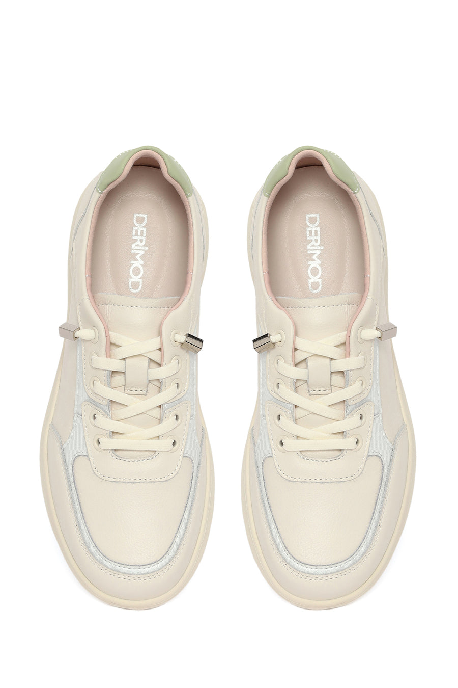 Kadın Bej Bağcıklı Deri Sneaker