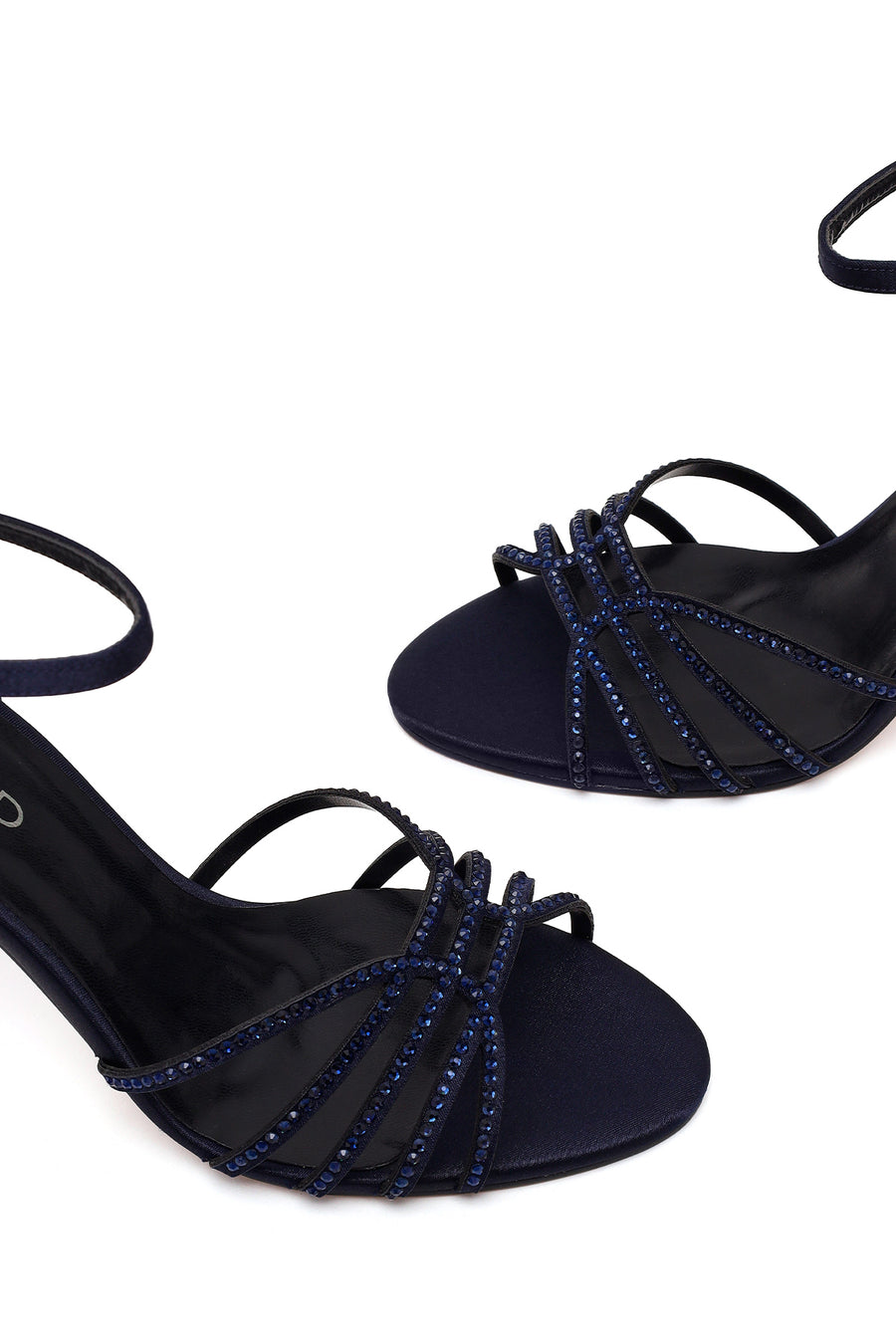 Woman Navy Ankle-Buckle Embellished Slim High-Heel Sandal