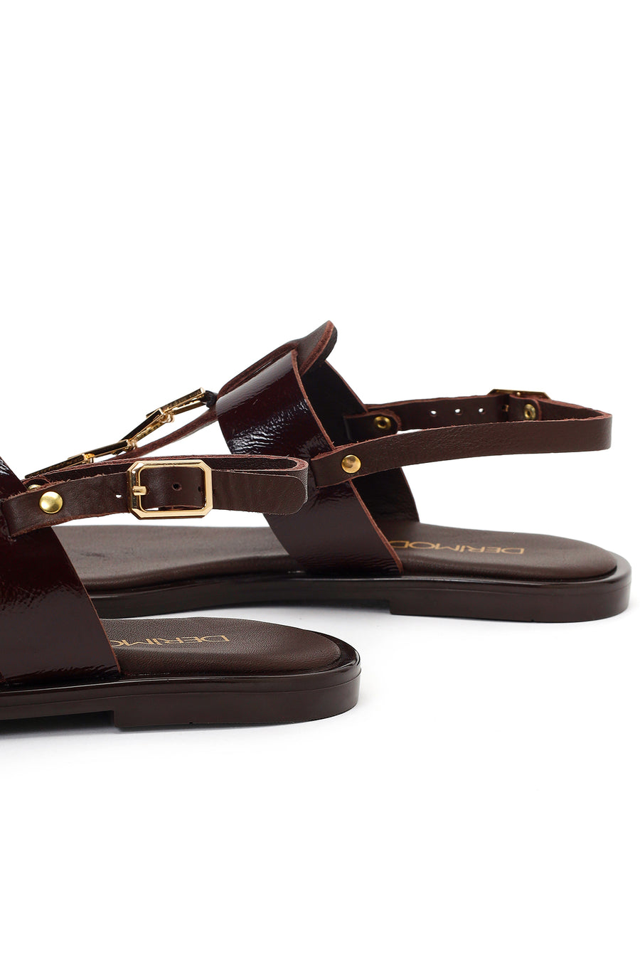 Women's Brown Buckle Thong Leather Sandals