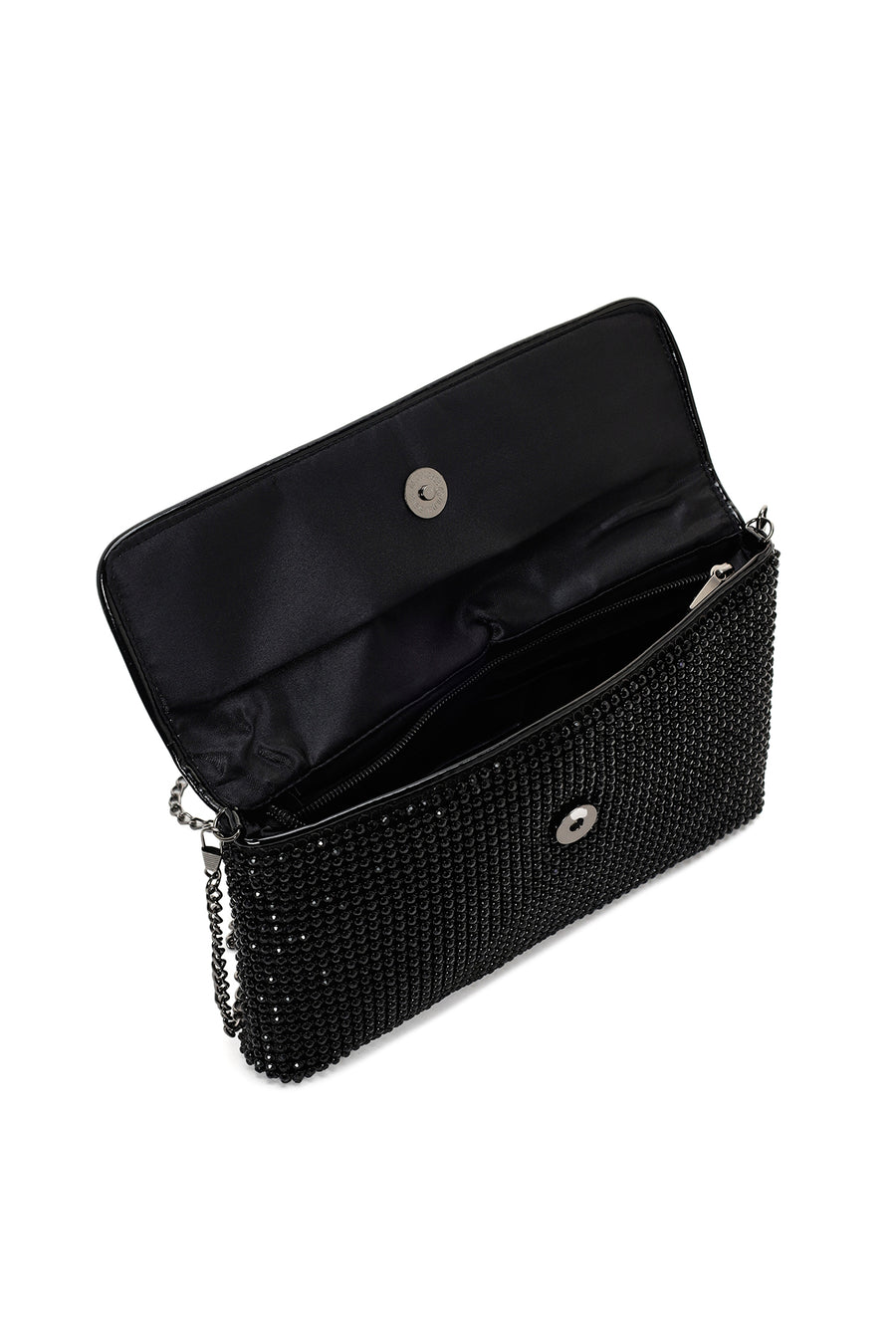 Woman Black Chain-Strap Embellished Evening Mini Clutch Bag