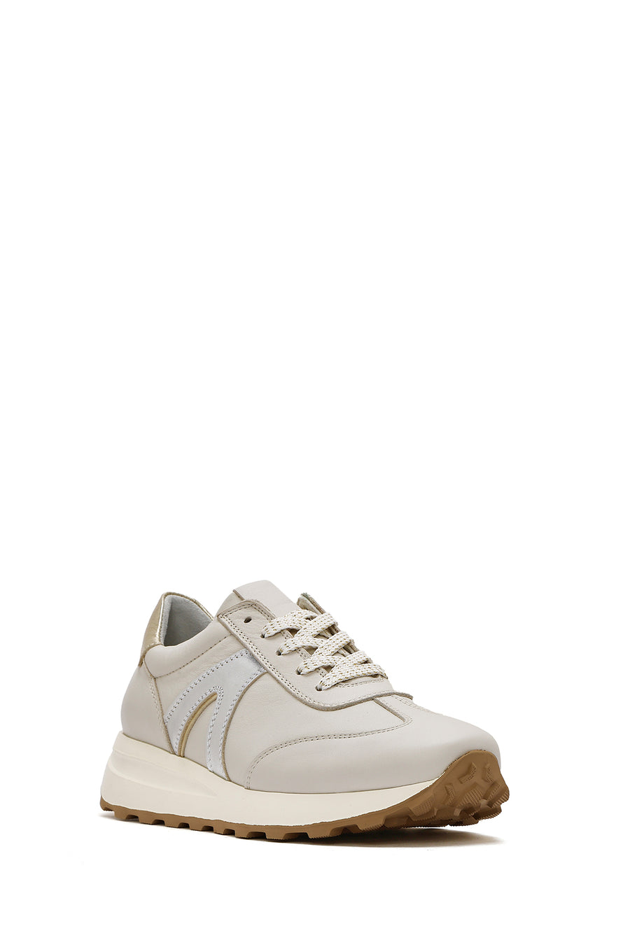 Kadın Bej Bağcıklı Deri Sneaker