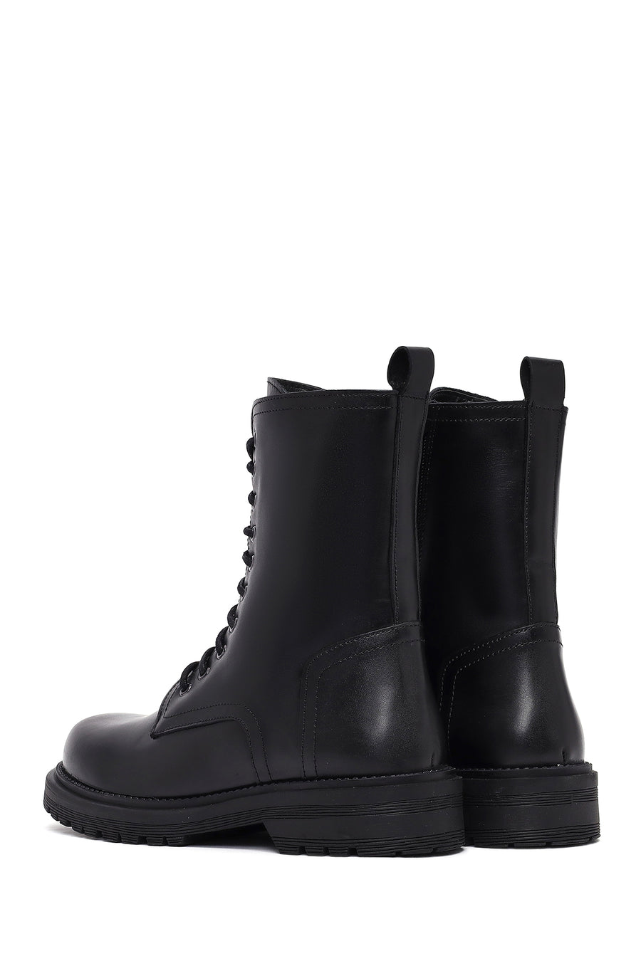 Women's Black Zipper Leather Combat Boots