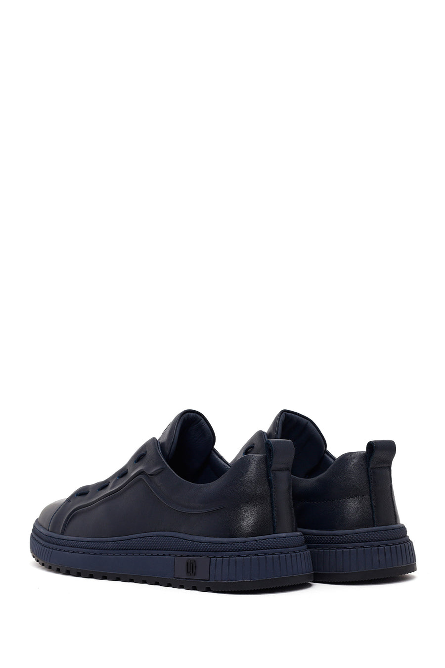 Erkek Lacivert Bağcıklı Deri Sneaker