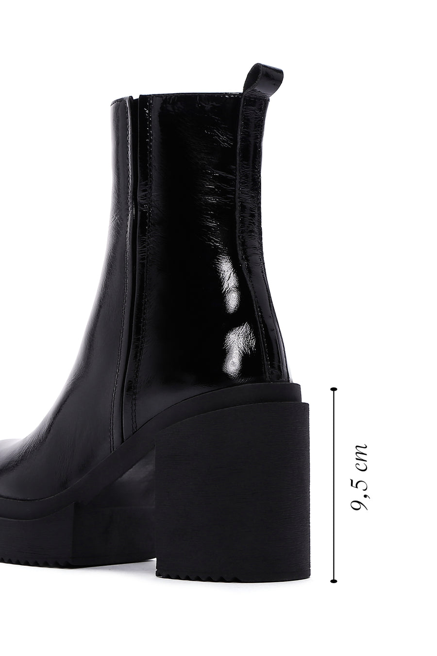 Women's Black Patent Leather Heeled Chelsea Boots