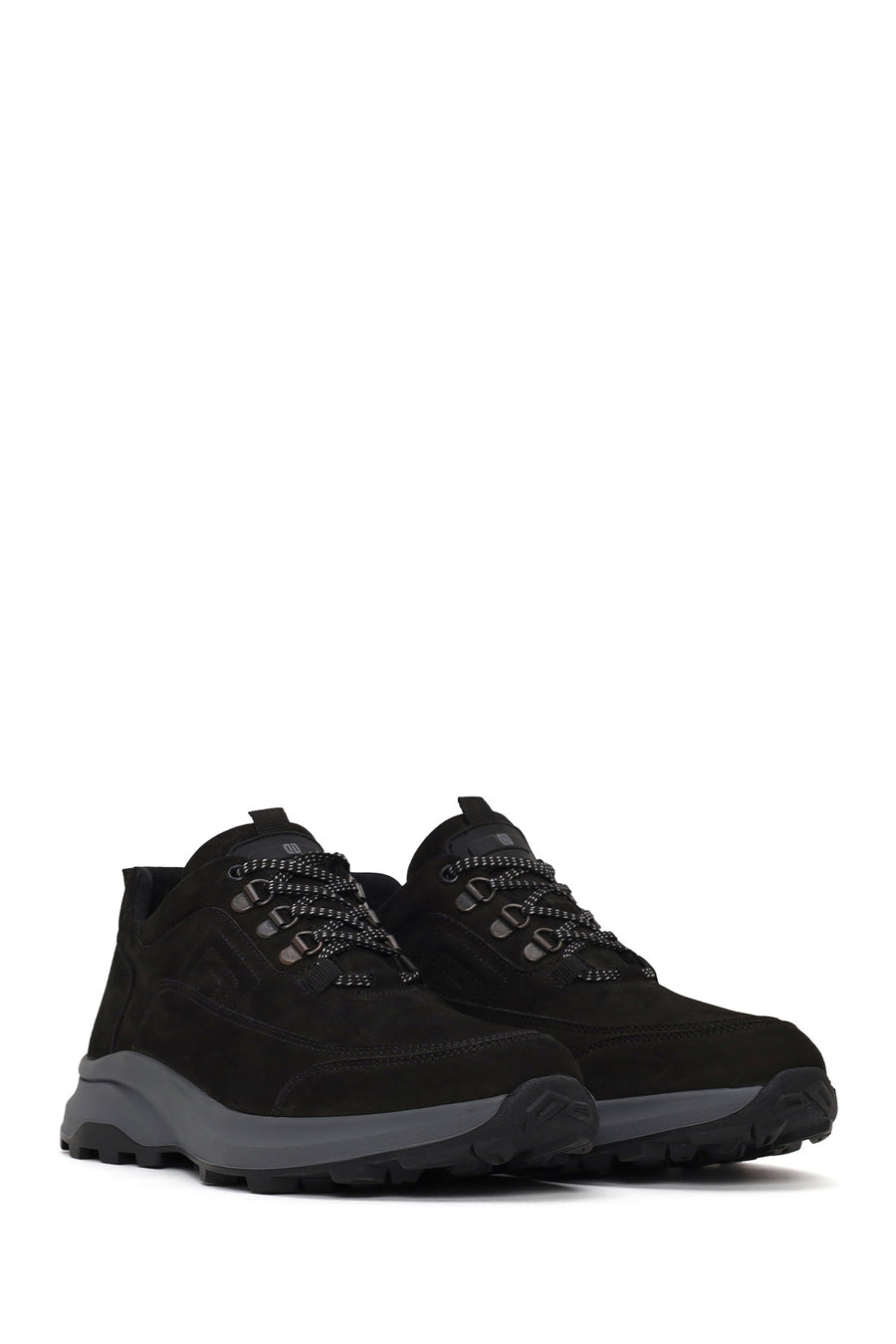 Male Black Lace-Up Thick-Soled Nubuck Leather Casual Sneaker