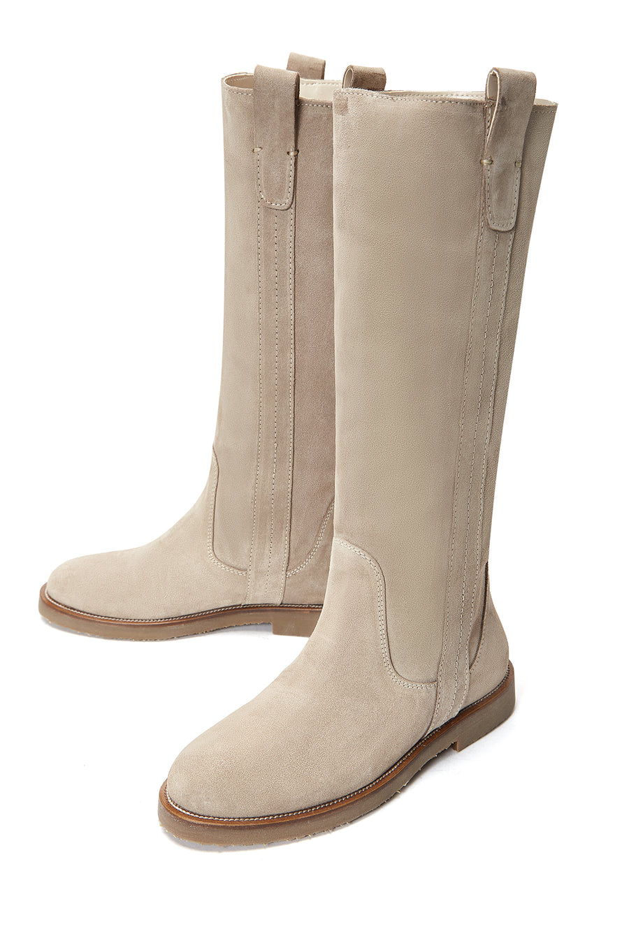 Women's Light Gray Suede Leather Classic Flat Boots