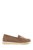 Kadın Vizon Bağcıklı Tokalı Süet Deri Comfort Loafer | Derimod
