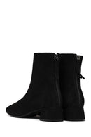 Woman Black Zip Closure Short Thick Heeled Suede Boots | Derimod