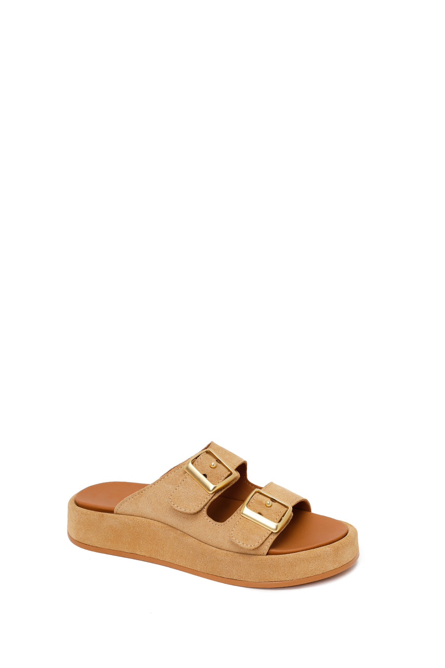 Woman Beige Double-Buckle Thick-Soled Suede Slipper